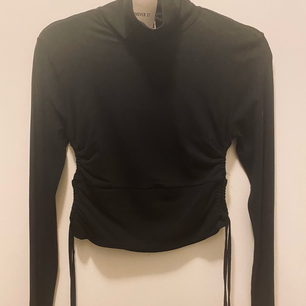 Sexy Long Sleeve Crop Top with Drawstring Ruched Sides~Size M